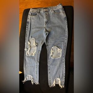 PrettyLittleThing Baggy Cropped Distressed Women’s Jeans - Size 12